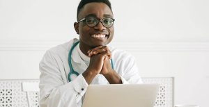 medical student at computer